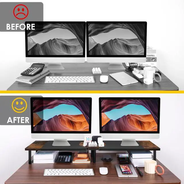 Alt view image 5 of 5 - Across-Star Dual-Monitor Stand for Desk - Large Adjustable Length and Angle Riser for 2 Monitors, Double Computer Desktop Organizer, Shelf for TV, Laptop, Printer