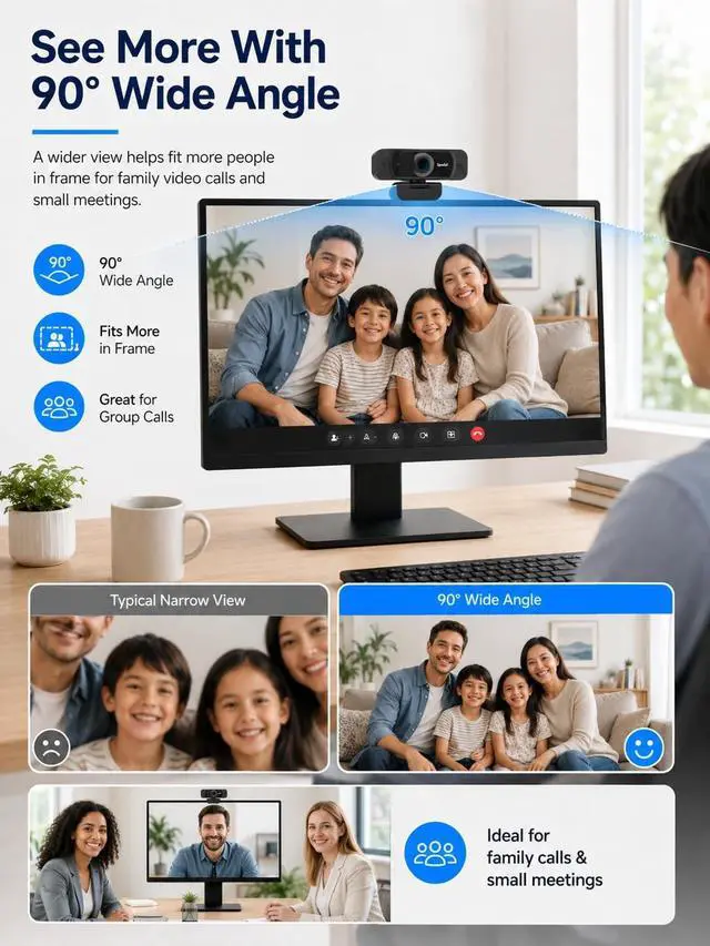 Alt view image 5 of 5 - Hyphoon 1080P Webcam with Microphone, USB HD Web Camera for Laptop Desktop Computer PC Mac, Wide-Angle Webcam with Auto Light Correction, Plug and Play Camera for Zoom