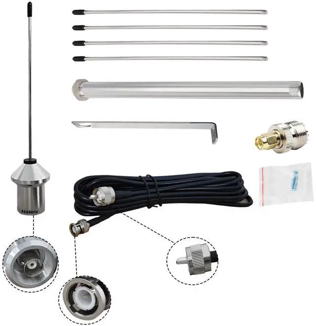 Alt view image 4 of 5 - UHF GMRS Mobile Radio Antenna, 433mhz Garage Opener Antenna for Garage Door/Two Way Mobile Ham Radio, Access Control System, with 16.4 ft RG58 coaxial Cable UHF Male& SMA Male Adapter