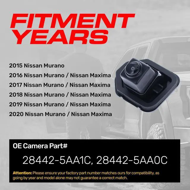 Alt view image 2 of 5 - Master Tailgaters Replacement for Nissan Murano (2015-2020), Maxima (2016-2020) w/o AVM Backup Camera OE Part # 28442-5AA1C, 28442-5AA0C