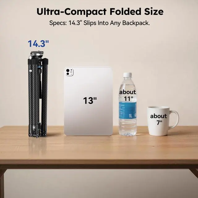 Alt view image 3 of 5 - SIRUI Carbon Fiber Travel Tripod with Fluid Head, 360 Smooth Pan & 90 Tilt, 8 Leveling Base, 5kg Payload, 2S Quick Release Leg, Reversible Column, Max 61" for Outdoor Hiking Vlogging