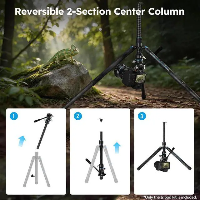Alt view image 4 of 5 - SIRUI Carbon Fiber Travel Tripod with Fluid Head, 360 Smooth Pan & 90 Tilt, 8 Leveling Base, 5kg Payload, 2S Quick Release Leg, Reversible Column, Max 61" for Outdoor Hiking Vlogging
