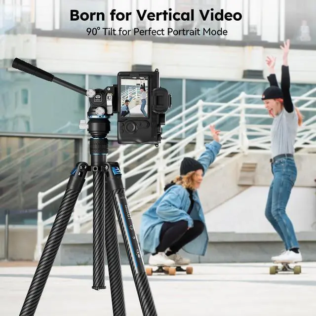 Alt view image 5 of 5 - SIRUI Carbon Fiber Travel Tripod with Fluid Head, 360 Smooth Pan & 90 Tilt, 8 Leveling Base, 5kg Payload, 2S Quick Release Leg, Reversible Column, Max 61" for Outdoor Hiking Vlogging