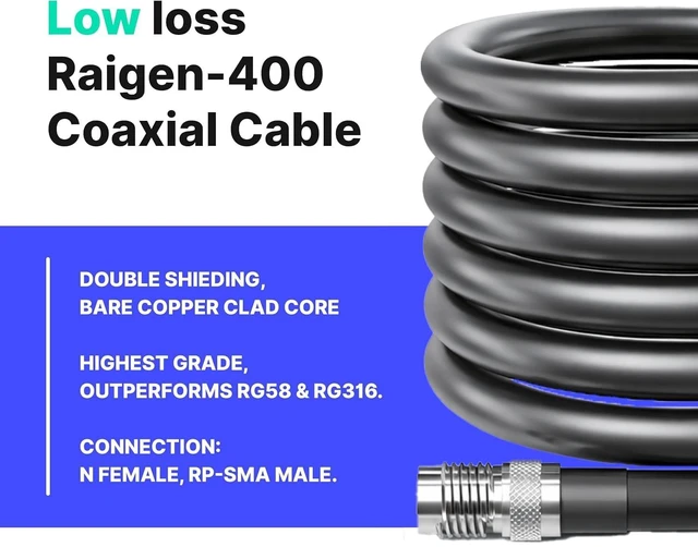Alt view image 2 of 5 - RAIGEN-400 Low-Loss 50 Ohm Coax Cable for Meshtastic, LoRaWAN, Helium & Ham RF Antenna Extension Cable for LoRa, ADS-B, GPS, WiFi, 4G/5G/LTE (Not for TV) (50ft)