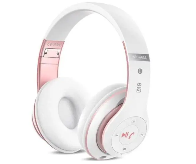 Alt view image 4 of 5 - Falebare Bluetooth Headphones Over Ear, 6S Foldable Wireless Headphones with 6 EQ Modes, 40 Hours Playtime HiFi Stereo Headset with Mic, Soft Ear Pads, TF/FM for Cellphone/PC/Home (White & Rose