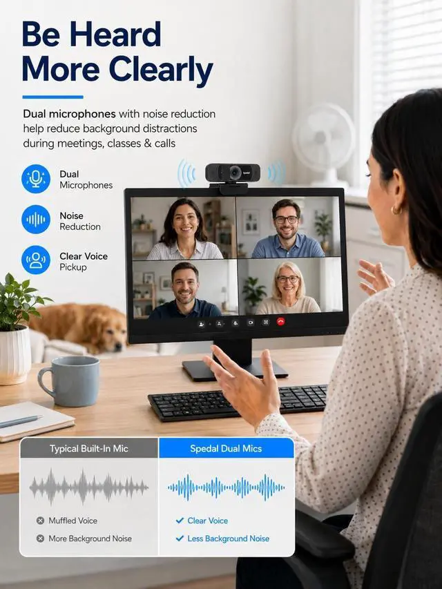 Alt view image 3 of 5 - Hyphoon 1080P Webcam with Microphone, USB HD Web Camera for Laptop Desktop Computer PC Mac, Wide-Angle Webcam with Auto Light Correction, Plug and Play Camera for Zoom
