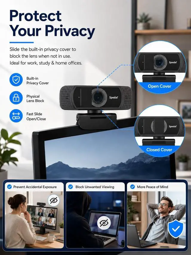 Alt view image 4 of 5 - Hyphoon 1080P Webcam with Microphone, USB HD Web Camera for Laptop Desktop Computer PC Mac, Wide-Angle Webcam with Auto Light Correction, Plug and Play Camera for Zoom