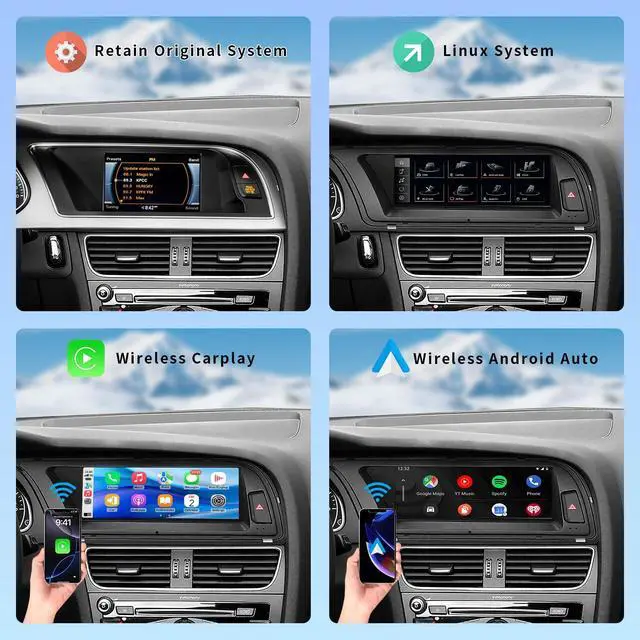 Alt view image 2 of 5 - BARGGN 8.9 Inch Wireless CarPlay/Android Auto Touchscreen for Audi A4 (2009-2015) with 2GMMI, Car Radio Receiver, Multimedia, Bluetooth, Car Stereo, Navigation