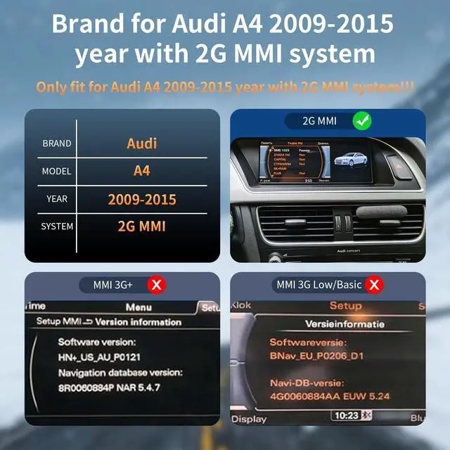 Alt view image 3 of 5 - BARGGN 8.9 Inch Wireless CarPlay/Android Auto Touchscreen for Audi A4 (2009-2015) with 2GMMI, Car Radio Receiver, Multimedia, Bluetooth, Car Stereo, Navigation