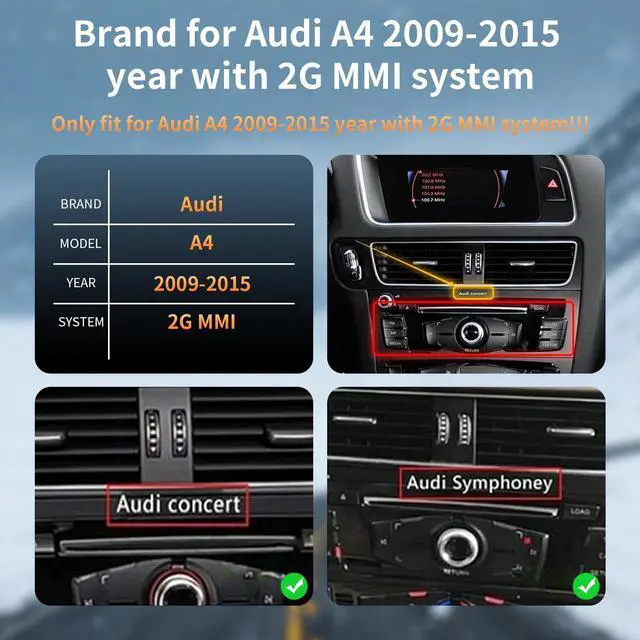 Alt view image 4 of 5 - BARGGN 8.9 Inch Wireless CarPlay/Android Auto Touchscreen for Audi A4 (2009-2015) with 2GMMI, Car Radio Receiver, Multimedia, Bluetooth, Car Stereo, Navigation