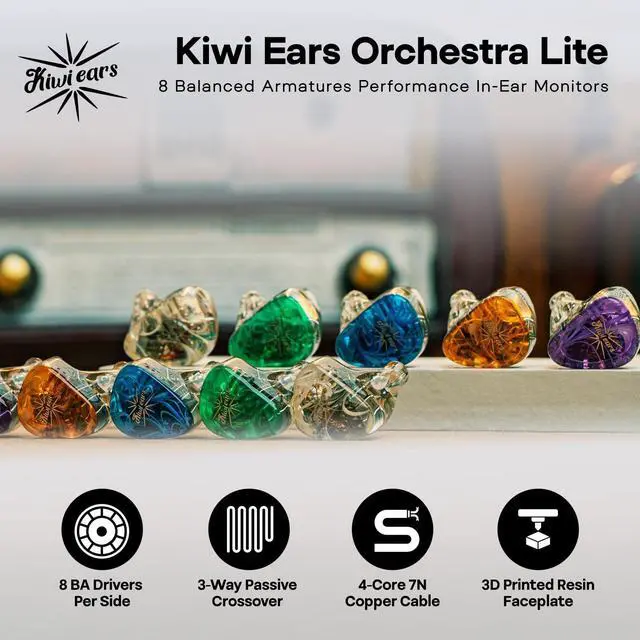 Alt view image 2 of 5 - Linsoul Kiwi Ears Orchestra Lite Performance Custom 8BA in-Ear Monitor IEM with Detachable 4-core 7N Oxygen-Free Copper OFC Cable, Handcrafts Faceplate for Audiophile Studio Musician (Purple)