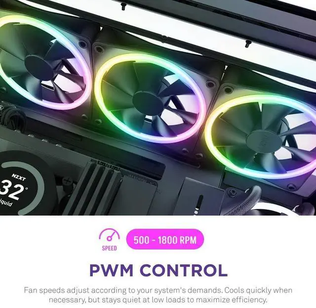 Alt view image 2 of 4 - NZXT F140 RGB 140mm PWM PC Fan High Airflow, Low Noise Fluid Dynamic Bearing Single (Requires NZXT RGB Controller for CAM Software) 18 LEDs Black