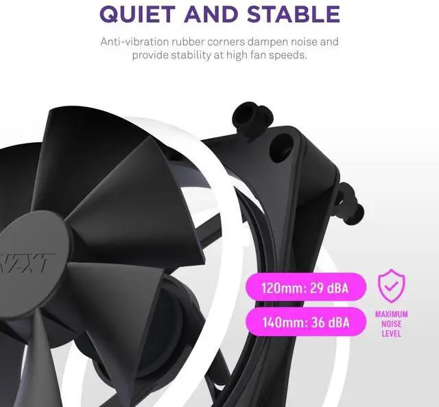 Alt view image 3 of 4 - NZXT F140 RGB 140mm PWM PC Fan High Airflow, Low Noise Fluid Dynamic Bearing Single (Requires NZXT RGB Controller for CAM Software) 18 LEDs Black
