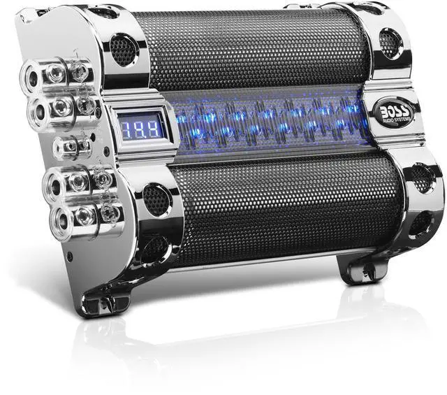 Main image of BOSS Audio Systems Cap18 - 18 Farad Car Capacitor For Energy Storage To Enhance Bass Demand From Audio System, Audible Warning Tone For Reverse Polarity, Voltage Overload Low Battery Voltage Led