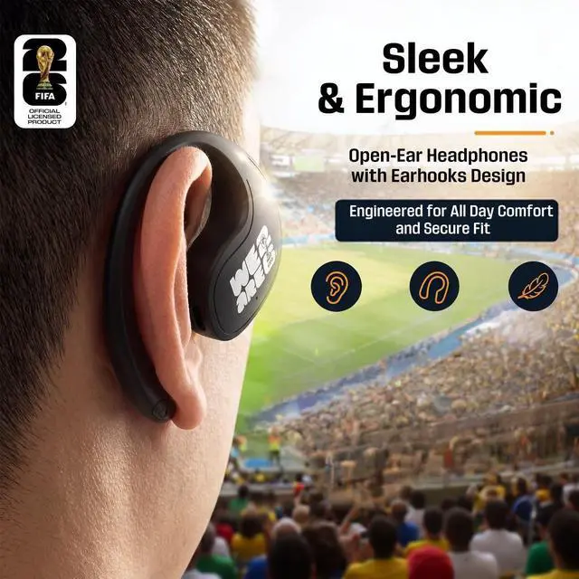 Alt view image 2 of 5 - Covbozk FIFA World 2026 Cup Licensed Open Ear Bluetooth 6.0 Earbuds, 165 Languages Two-Way Translation, No Subscription, IPX5 Waterproof, 20H Playtime for Travel Sports (Blue)