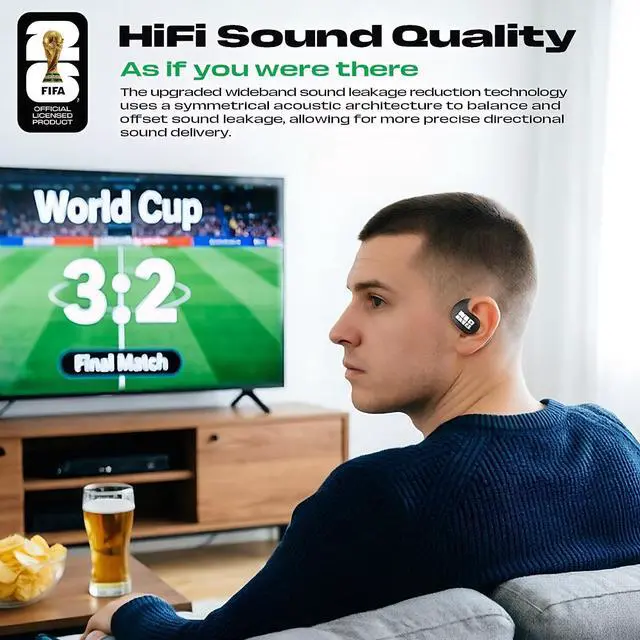 Alt view image 3 of 5 - Covbozk FIFA World 2026 Cup Licensed Open Ear Bluetooth 6.0 Earbuds, 165 Languages Two-Way Translation, No Subscription, IPX5 Waterproof, 20H Playtime for Travel Sports (Blue)