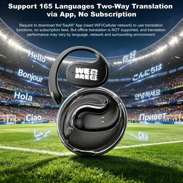 Alt view image 4 of 5 - Covbozk FIFA World 2026 Cup Licensed Open Ear Bluetooth 6.0 Earbuds, 165 Languages Two-Way Translation, No Subscription, IPX5 Waterproof, 20H Playtime for Travel Sports (Blue)