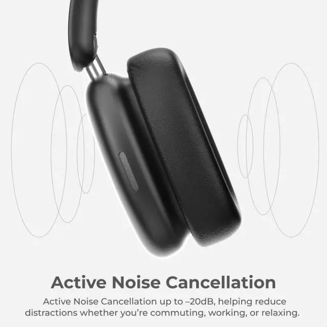 Alt view image 2 of 5 - iTouch Pulse Vibe PRO Wireless Over-Ear Bluetooth Headphones with Active Noise Cancellation, 63H Playtime, 40mm Drivers, Dual Device Pairing, Foldable, USB-C Charging, AUX Wired Mode (Black)