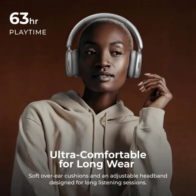 Alt view image 3 of 5 - iTouch Pulse Vibe PRO Wireless Over-Ear Bluetooth Headphones with Active Noise Cancellation, 63H Playtime, 40mm Drivers, Dual Device Pairing, Foldable, USB-C Charging, AUX Wired Mode (Black)