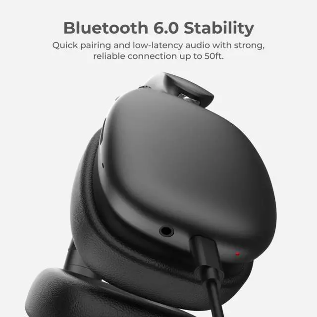 Alt view image 4 of 5 - iTouch Pulse Vibe PRO Wireless Over-Ear Bluetooth Headphones with Active Noise Cancellation, 63H Playtime, 40mm Drivers, Dual Device Pairing, Foldable, USB-C Charging, AUX Wired Mode (Black)