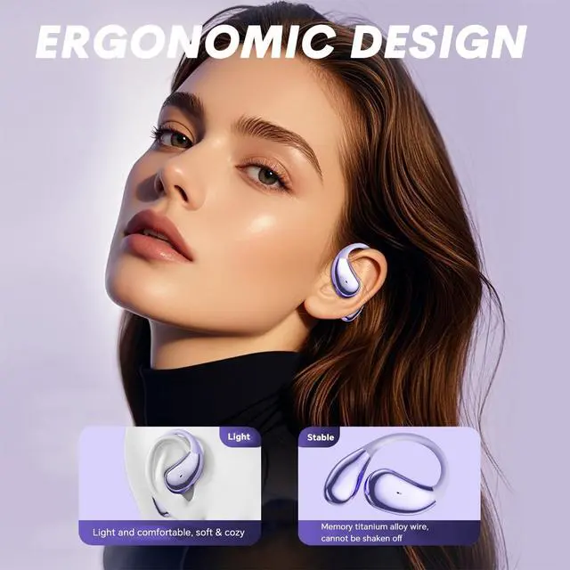Alt view image 3 of 5 - Wireless Open Ear Buds OWS Hanging Earphones Bluetooth 5.4 Around Over The Ear Sport Air Bone Conduction Earbuds Sit Outside for Exercising Running Headphones with Microphone Earhook Trucker He