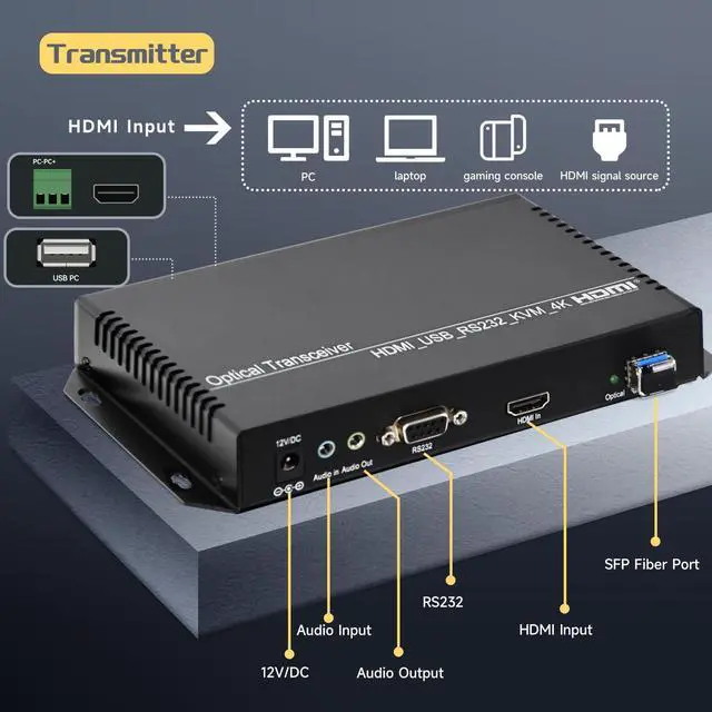 Alt view image 2 of 5 - ORIVISION 4K30 HDMI KVM Extender Over Fiber Optic up to 10km with Remote Power Control, USB 2.0, Bi-Directional Audio/RS232, LC Single Mode 1 Core (Transmitter + Receiver)