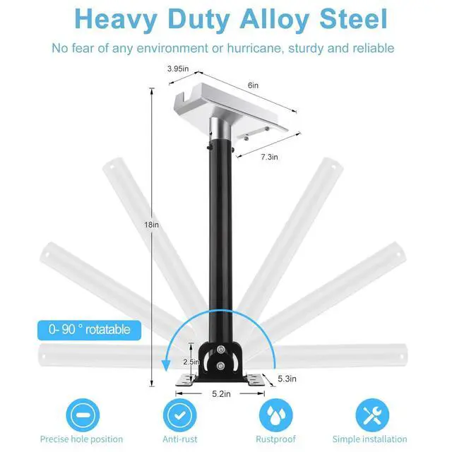 Alt view image 2 of 5 - Sactulaz Starlink Gen 3 Mounting Kit - 180 Adjustable Heavy Duty Steel Pivot Mount for Roof/Wall/Pole, Compatible with V3 Standard Satellite Dish, Includes 18" Pole & Pipe Adapter & Accessories