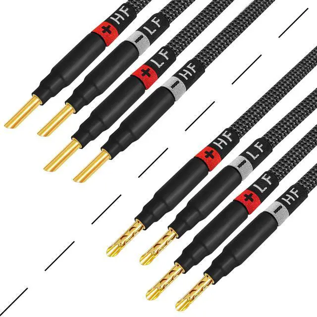 Alt view image 5 of 5 - WORLDS BEST CABLES 3 Foot Ultimate - 9 AWG - Ultra-Pure OFC Extra Premium Audiophile HiFi Bi-Amp Speaker Cable Pair with Eminence Gold Banana Plugs & Carbon Tweed Jacket