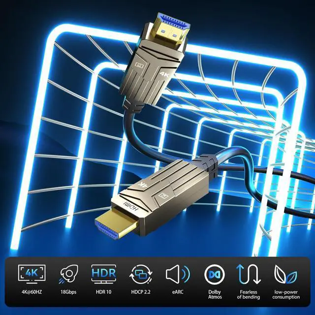 Alt view image 3 of 5 - Soonsoonic Fiber Optic HDMI Cable 75ft,18Gbps 4K@60Hz(4:4:4) Unidirectional Active 2.0 Cord,Support HDR10 ARC HDCP 2.2 3D CEC Atmos DTS:X, Ultra high Speed Flexible and Slim22.5m