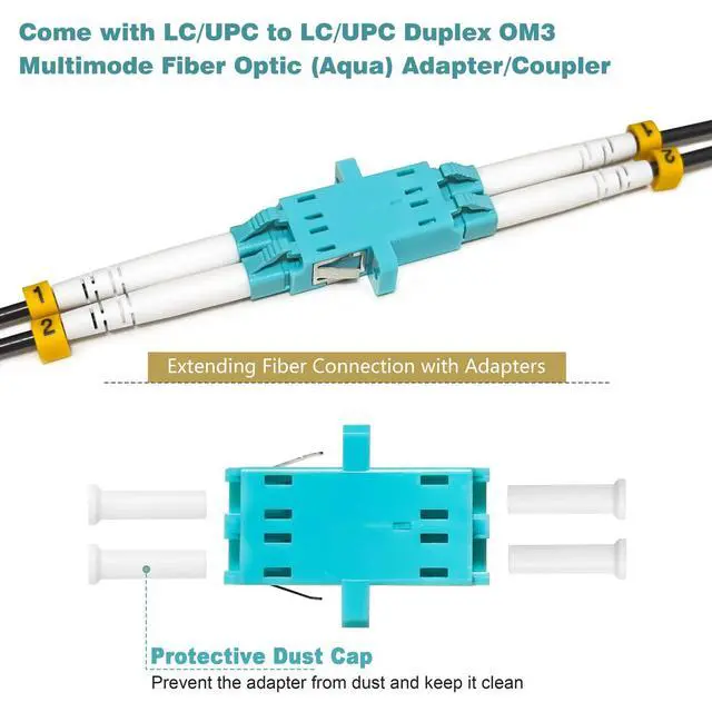 Alt view image 4 of 5 - 50 Meters Armored Fiber Patch Cable OM3, LC to LC Fiber Optic Cable Cord 10GB/Gigabit Multimode Jumper Duplex 50/125um, Multi Mode Outdoor OM3 LC Fiber 165 Foot