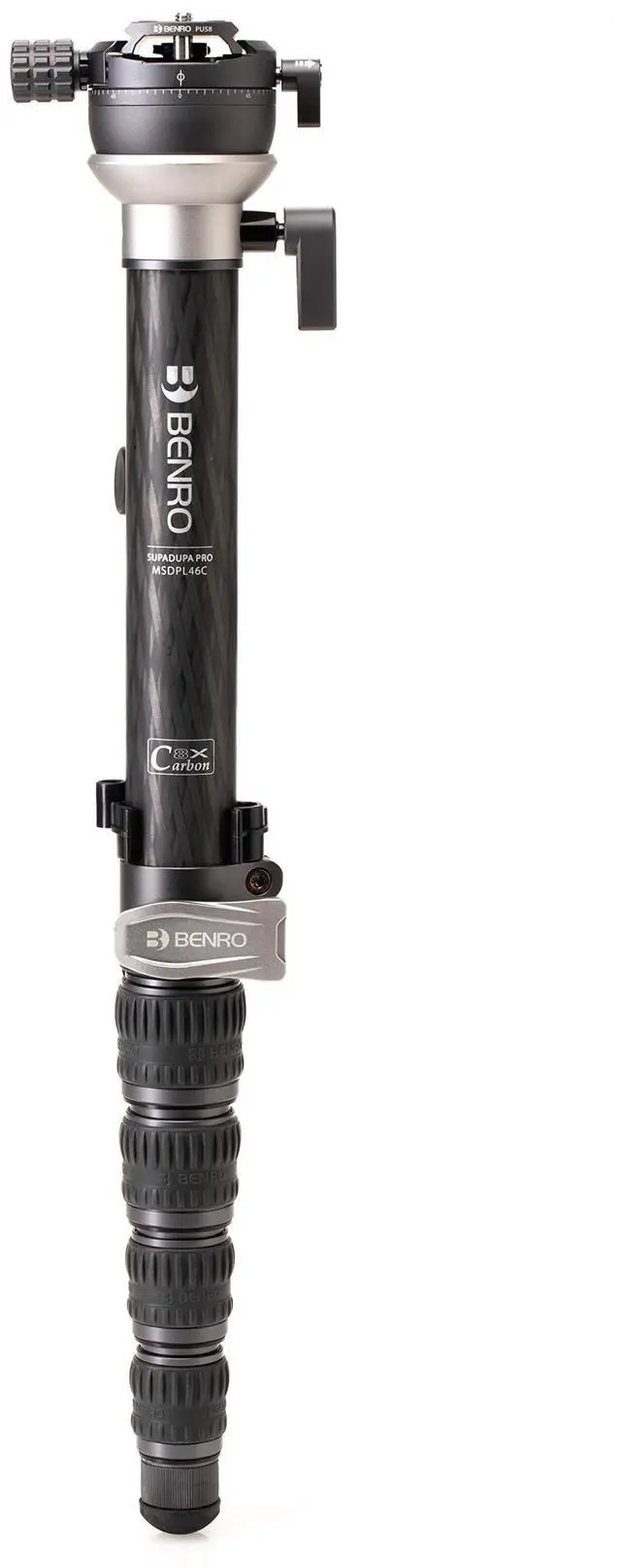 Main image of Benro SupaDupa Carbon Fiber Monopod Lightweight 6-Section Professional Camera & Video Monopod with Leveling Pan Base, Twist Locks, and Reversible Mount for DSLR, Mirrorless & Camcorders (MSDPL46C)