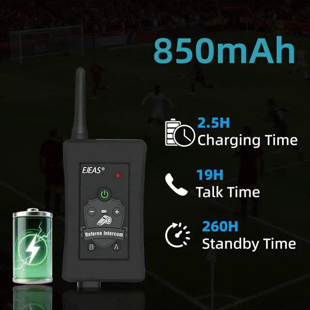 Alt view image 5 of 5 - EJEAS FBIM Professional Football Referee Bluetooth Intercom Headset Communication System with CVC Noise Reduction and Armbag for 4 Referees Intercom (2 Pack)