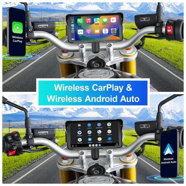 Alt view image 2 of 5 - LBW Premium Motorcycle Dash Cam DVR: Wireless Motorcycle Carplay & Android Auto, Dual HD 1080P Cameras, 5.5" IP68 Waterproof Touch Screen, Remote Control, BT, Siri & Google Voice, Include 128G