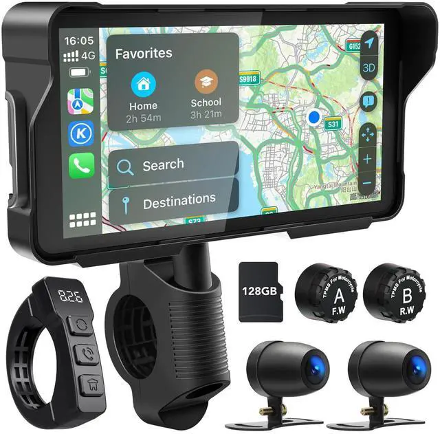 Main image of LBW Premium Motorcycle Dash Cam DVR: Wireless Motorcycle Carplay & Android Auto, Dual HD 1080P Cameras, 5.5" IP68 Waterproof Touch Screen, Remote Control, BT, Siri & Google Voice, Include 128G