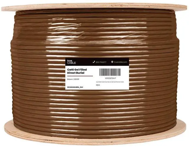 Alt view image 2 of 5 - TRUE CABLE Cat6 Direct Burial Bulk Ethernet, Gel Filled, Unshielded, 1000ft, Brown, Outdoor OSP Jacket, Waterproof, UV Resistant, 23AWG Solid Bare Copper, 550MHz, PoE++ (4PPoE)