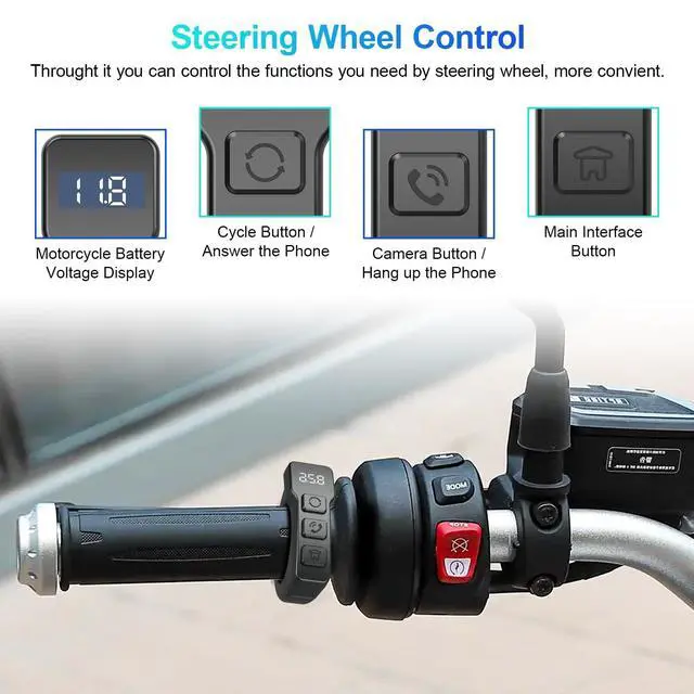 Alt view image 5 of 5 - LBW Premium Motorcycle Dash Cam DVR: Wireless Motorcycle Carplay & Android Auto, Dual HD 1080P Cameras, 5.5" IP68 Waterproof Touch Screen, Remote Control, BT, Siri & Google Voice, Include 128G