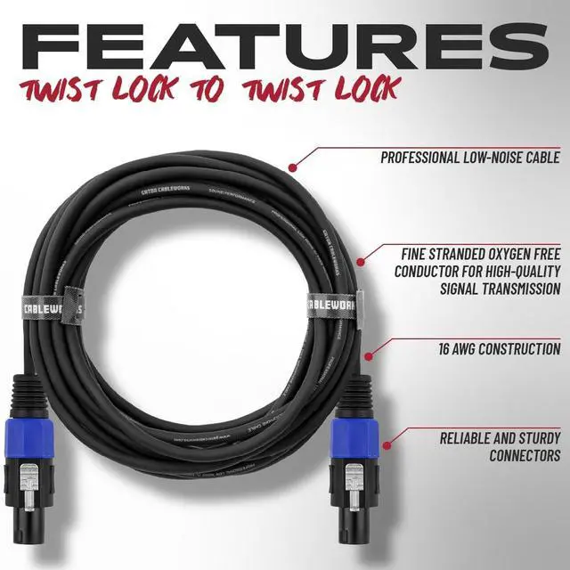 Alt view image 2 of 5 - Cableworks By Gator Cases Backline Series Standard 50 Foot Twist Lock Connector to Twist Lock Connector Speaker Cable, (GCWB-SPK-50-2TL)