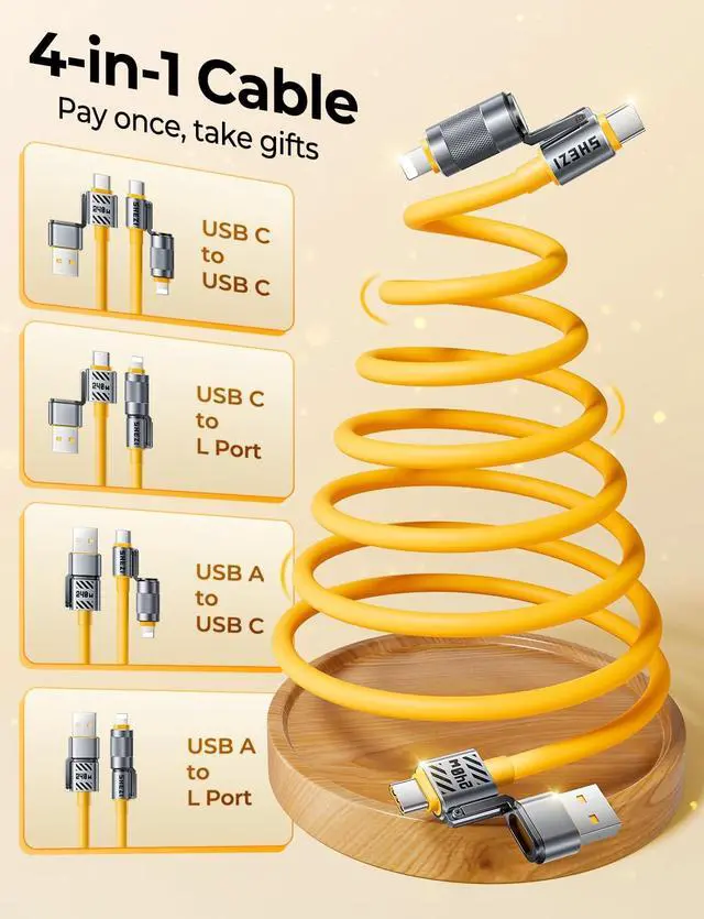 Alt view image 2 of 5 - Jixivor Coiled Cable 4-in-1 USB C Cable 240W Compatible with Lightning Cable Fast Charging & Data Transfer, Support to CarPlay & Android Auto, 5FT Multi Cord Combo Charger for iPhone/iPad