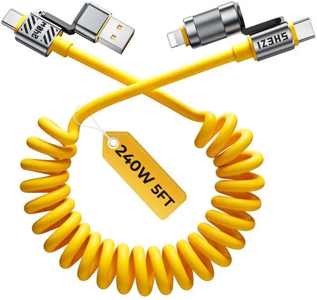 Main image of Jixivor Coiled Cable 4-in-1 USB C Cable 240W Compatible with Lightning Cable Fast Charging & Data Transfer, Support to CarPlay & Android Auto, 5FT Multi Cord Combo Charger for iPhone/iPad