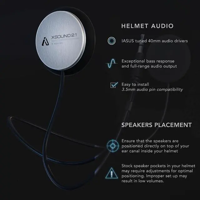 Alt view image 4 of 5 - I A S U S High Performance Helmet Speaker Headphones with a 3.5mm Earbud Audio Jack Compatible with Most Helmet Comm Systems - The XSound 2.1 R fits in Most Ski, Snowboard and Motorcycle Helmets