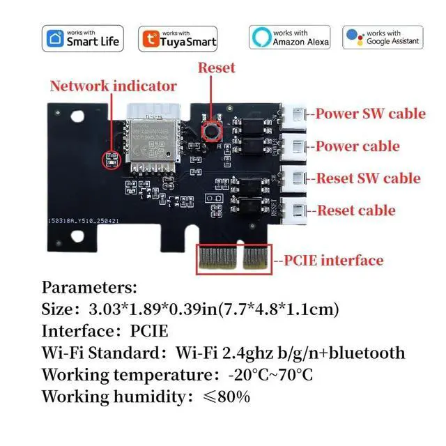 Alt view image 3 of 5 - LETLINK Desktop Computer Remote Startup Card,Applicable to Computers with PCIE Ports as the mainframe,Smart Life/Tuya Smart App Control,Set for Automatic on/Off,Sharing Control (WiFi Startup Card)