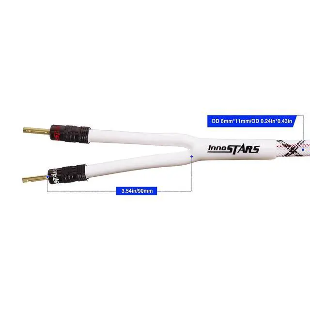 Alt view image 4 of 5 - InnoStars 12 AWG Speaker Cablewith Banana Plugs (35 Feet - 10.7 Meter) 12 Gauge Banana Wire for Bi-Wire Bi-Amp HiFi Surround Sound - 99.99% OFC Copper, Gold Plated Tips - White