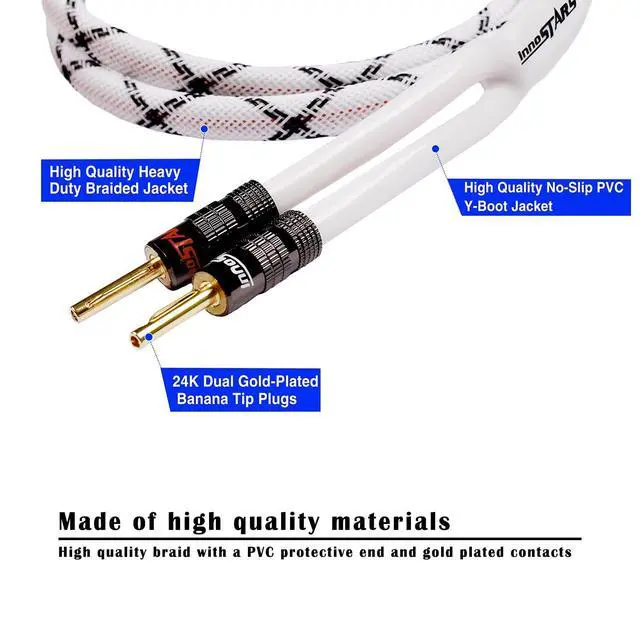 Alt view image 2 of 5 - InnoStars 12 AWG Speaker Cablewith Banana Plugs (35 Feet - 10.7 Meter) 12 Gauge Banana Wire for Bi-Wire Bi-Amp HiFi Surround Sound - 99.99% OFC Copper, Gold Plated Tips - White