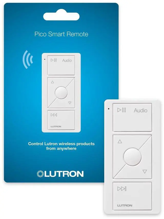 Main image of Lutron Pico Remote for Audio, Works with Sonos (Caseta Smart Hub Required), Raise/Lower Volume, Pause and Skip Tracks, For Table Top or Wallmount Use, PJ2-3BRL-GWH-A02, White
