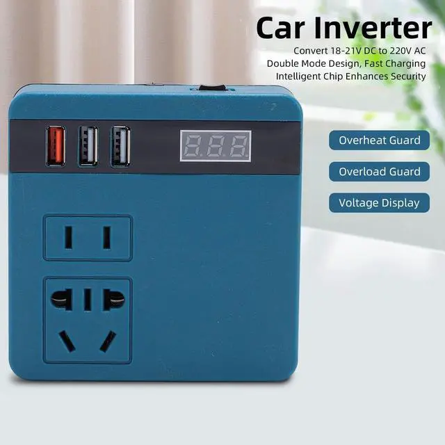 Alt view image 2 of 5 - 120W Portable Power Inverter 18-21V DC to 220V AC Converter for Power Tools and Car Use with Voltage Display