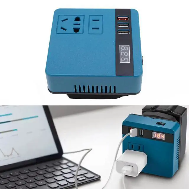 Alt view image 3 of 5 - 120W Portable Power Inverter 18-21V DC to 220V AC Converter for Power Tools and Car Use with Voltage Display
