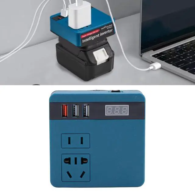 Alt view image 4 of 5 - 120W Portable Power Inverter 18-21V DC to 220V AC Converter for Power Tools and Car Use with Voltage Display