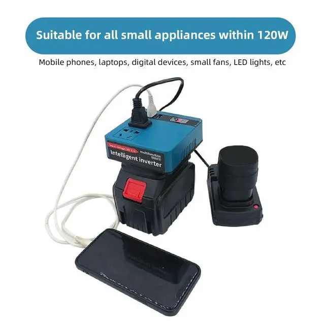 Alt view image 5 of 5 - 120W Portable Power Inverter 18-21V DC to 220V AC Converter for Power Tools and Car Use with Voltage Display