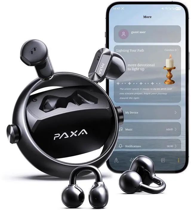Main image of PAXA 2-in-1 Open Ear Clip-On Wireless Earbuds with StillVoice App, Bluetooth 6.0, 140H Playtime, Hybrid Noise Reduction, Auto L/R Sync, Comfortable Fit for Work, Fitness & Daily Use, Ctbuds Bla