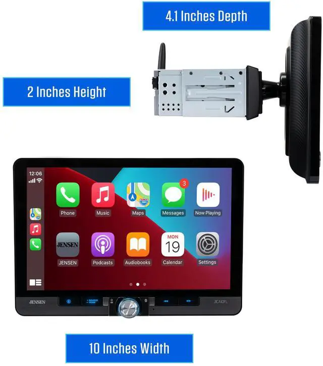 Alt view image 5 of 5 - JENSEN J1CA10FL 10.1-inch Certified Apple CarPlay Android Auto Wired or Wireless ^^ Single DIN & Double DIN Touchscreen Car Stereo Radio ^^ Bluetooth ^^ Front & Rear Camera Inputs ^^ USB Playba